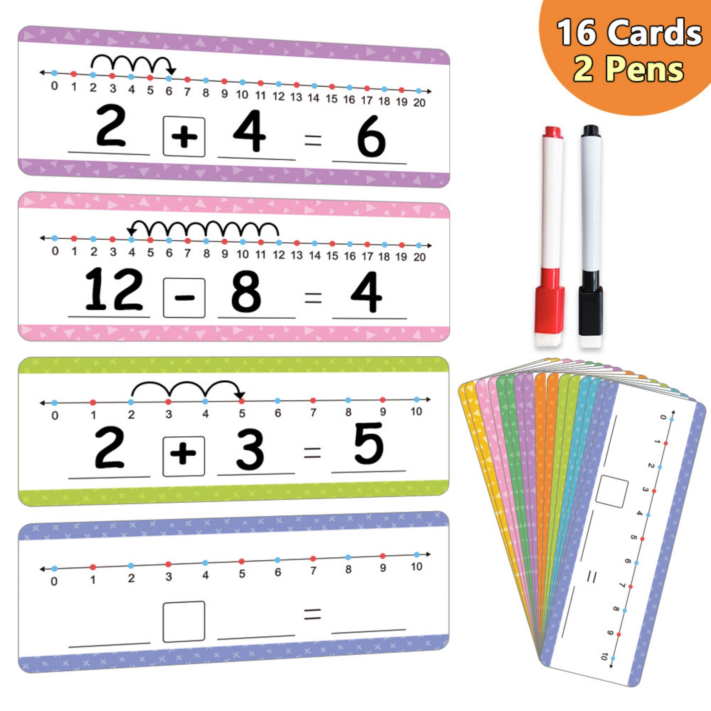 0-20 Number Line Flash Cards, 16 Erasable Cards with 2 Markers, Math Addition Subtraction Practice for Kids, Educational Learning Tool, Math Learning Tools