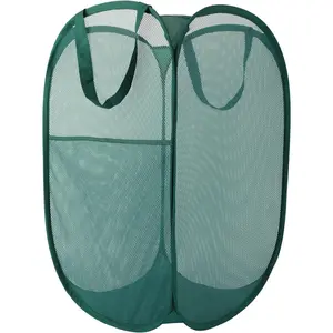 Upgraded 100L Extra Large Mesh Pop Up Laundry Basket with Handles, Light Breathable Compact Portable Foldable Dirty Clothes Hamper for Bedroom Laundry Room Dorm Hotel, Green