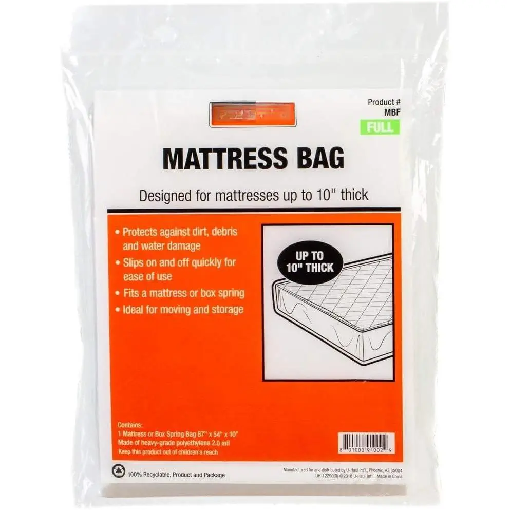 Standard Full Mattress Bag – Moving & Storage Cover for Mattress or Box Spring – 87” x 54” x 10”