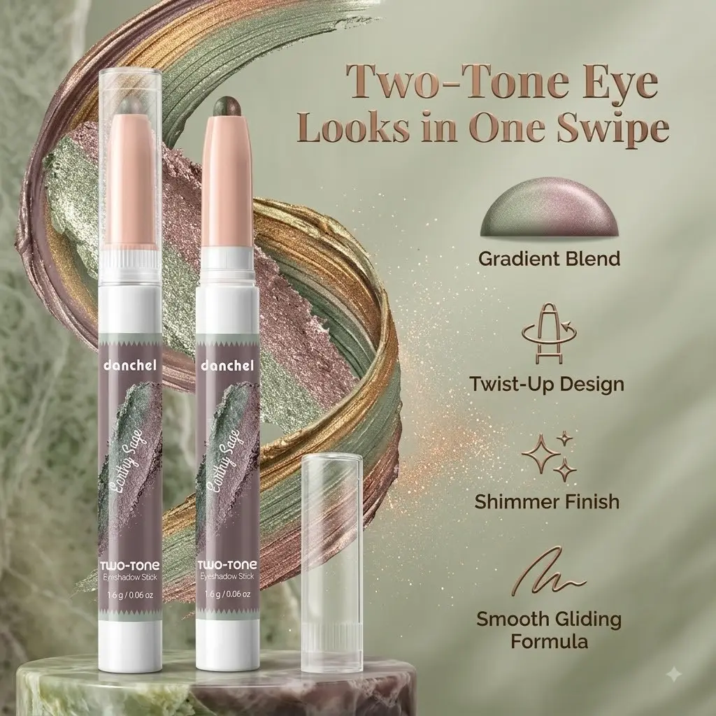 3-Piece Dual-Color Eyeshadow Pencil Set, Matte & Shimmer, Smooth Application, Long-Lasting, Earth Tone, Sun Dust, Deep