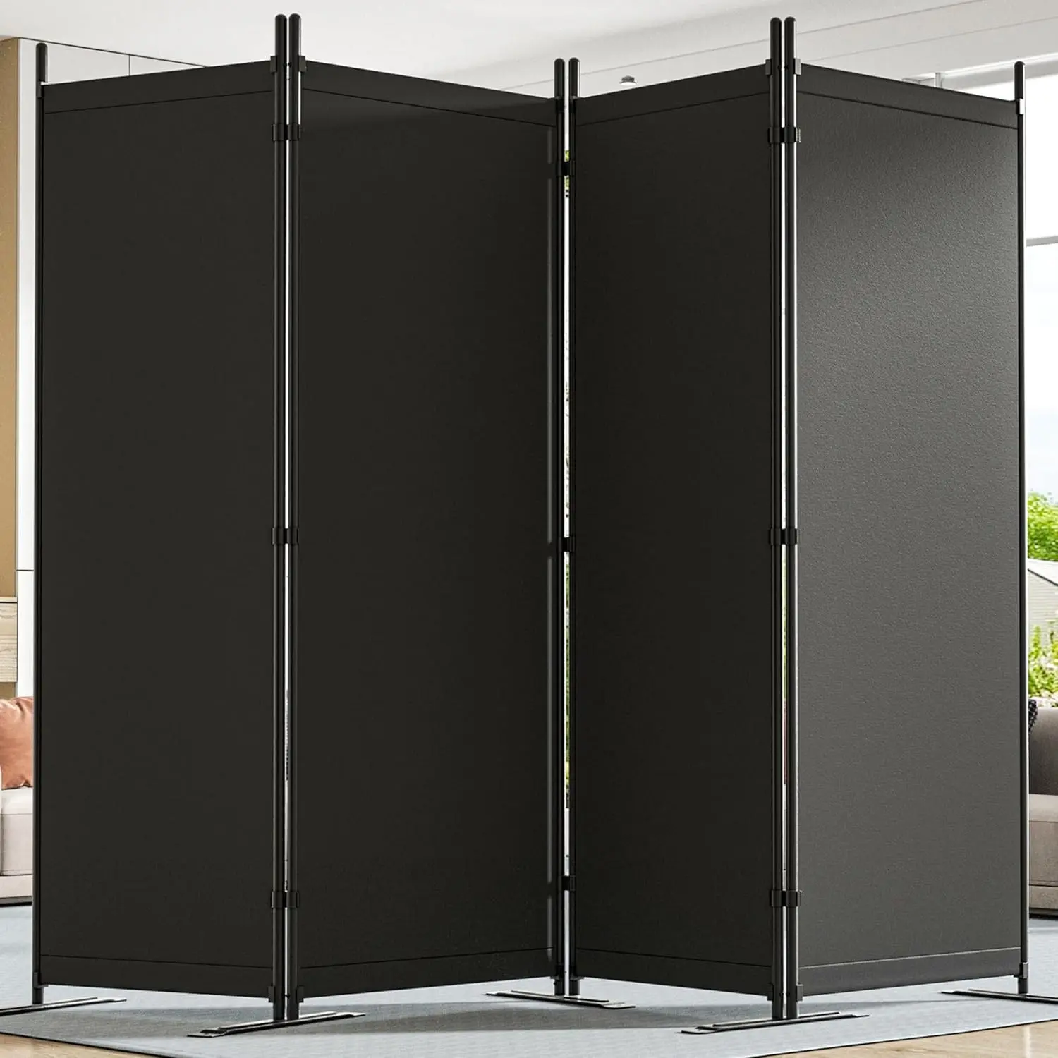 Women's Solid Freestanding Privacy Partition Screen - 6FT Tall 4-Panel Portable Folding, 88''W Room Separator for Dorm, Office, Black