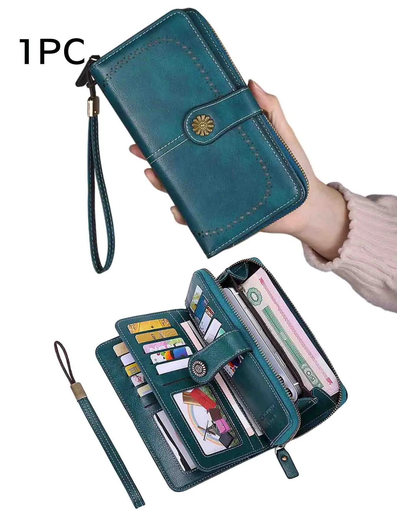 Large Capacity Wallet, Foldable In Three Parts With Multiple Card Slots, Trifold Wallet, Multifunctional Women's Wallet With Wrist Strap, Women's Wallet, Long Wallet.