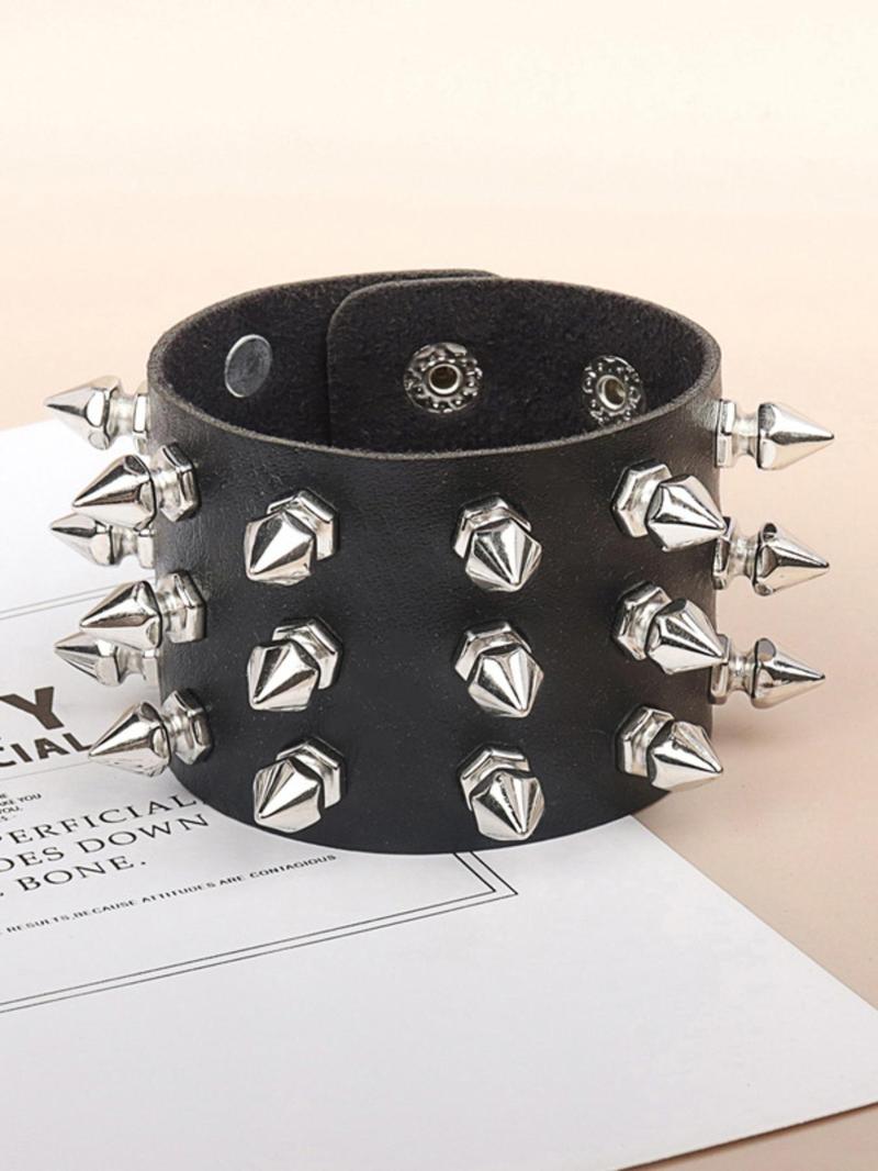 Punk Style Rivet Decorated Pu Leather Bangle, 2024 New Style Personality Exaggeration Jewelry for Party, Daily Clothing Decor, Trendy All-match & Exquisite Jewelry for Birthday Gift, Strap Bracelet, Stackable Bracelets