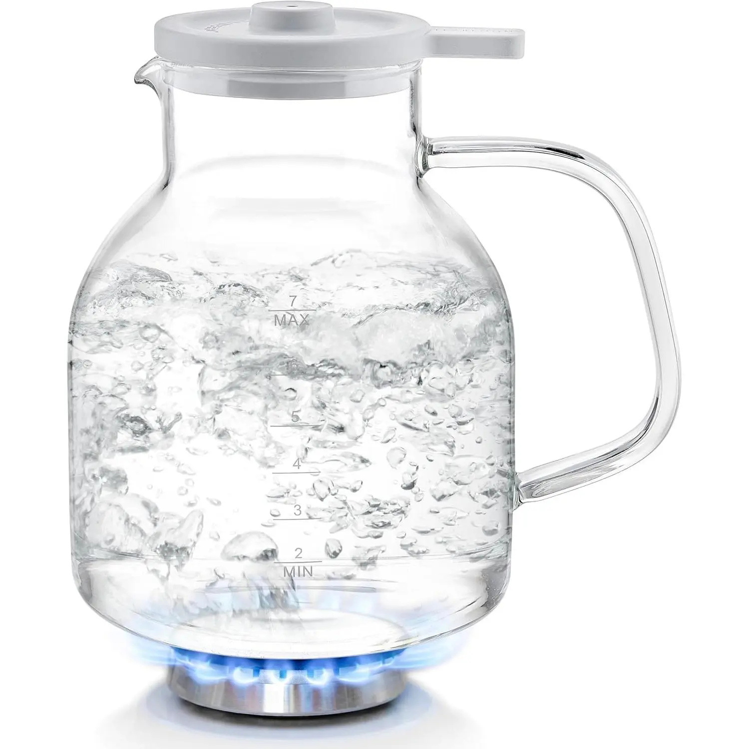 Purity Glass Whistling Kettle – 100% Plastic-Free, Premium Borosilicate Glass, 56 oz (7-Cup) Capacity, Stovetop Safe, Lead-Safe & Chemical-Free Water Boiling with Whistle Cue