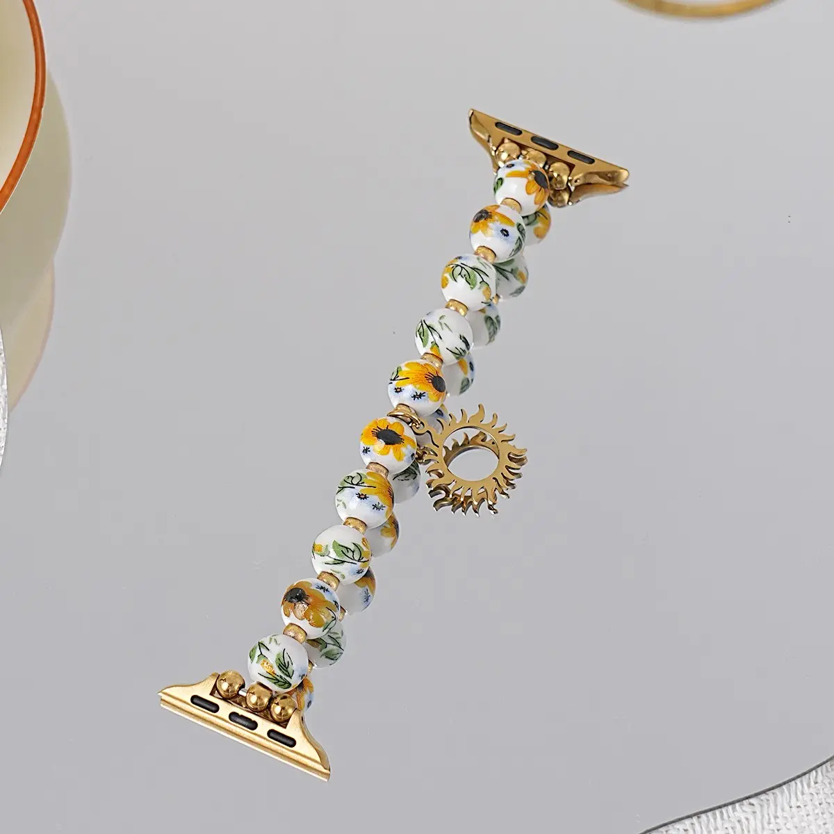 New Apple Watch Band for Women, Sunflower Beaded Pendant Strap, Fits Iwatch 38-49mm, Ultra 1-3, Se, Series 1-11, Gift Idea, Smartwatch Strap