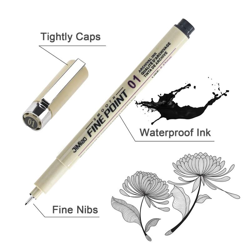 Waterproof Fine Point Pen, 6/9/12pcs Smooth Fine Point Pen, Art Supplies for Drawing, Painting, Sketching, Architecture, Design, Paint Pens