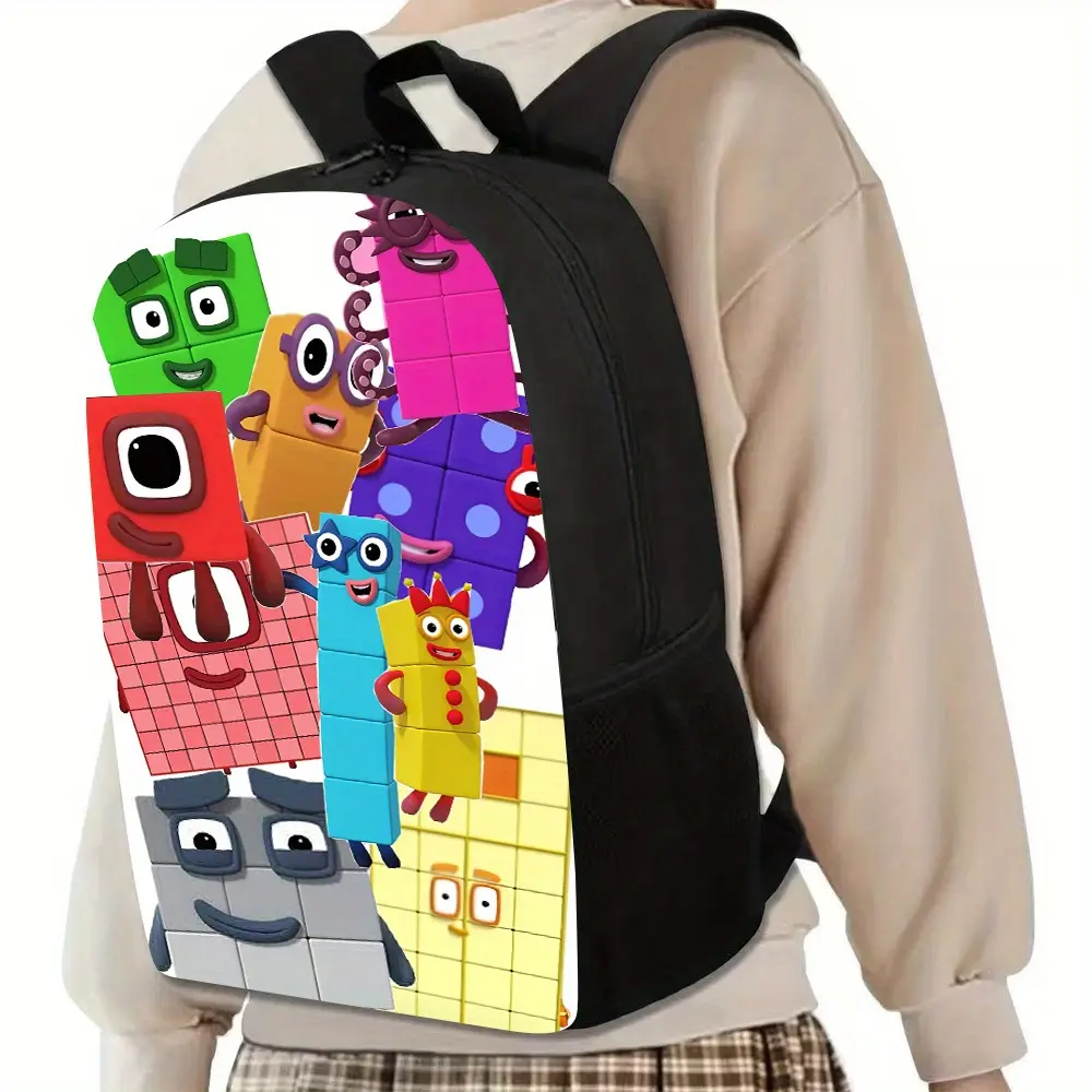 Numberblocks Cute Backpacks for Kids, Water Resistant Cartoon Print Oxford Fabric with Adjustable Straps for Toddlers & Preschool, Back to School Haul, Block Characters
