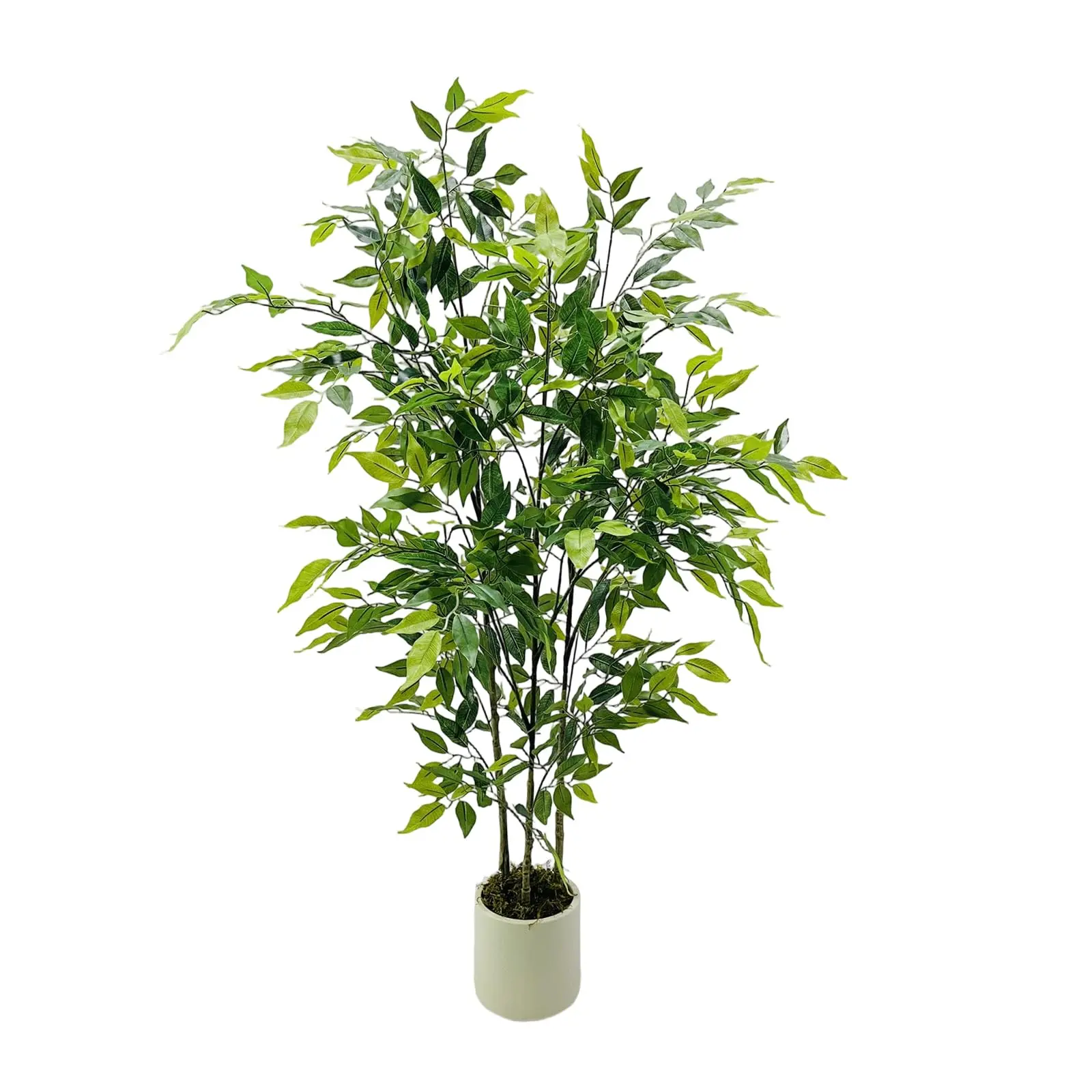 Artificial Ficus Tree with White Plastic Planter and Green Fake Moss, Fake Plants with Realistic Silk Leaves, Faux Ficus Tree UV Resistant Indoor Outdoor Use for Home, Office, Garden Decor