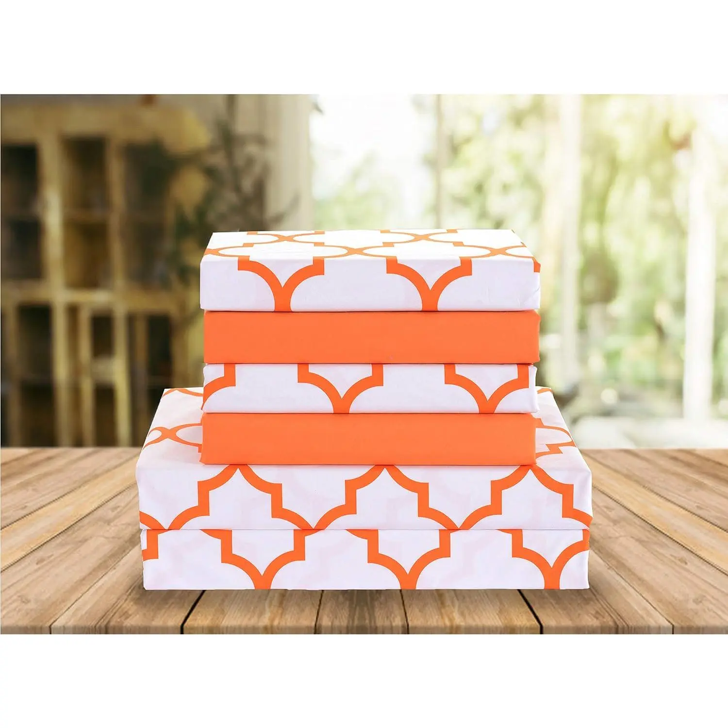 Queen 6-Piece Quatrefoil Pattern Queen Comforter Set - Joyful Orange Premium Hotel-Quality Microfibre Quilt Bedding Set, Comfortable Luxury Wrinkle-Resistant Bed Covering Home Supplies, Queen Size Bed