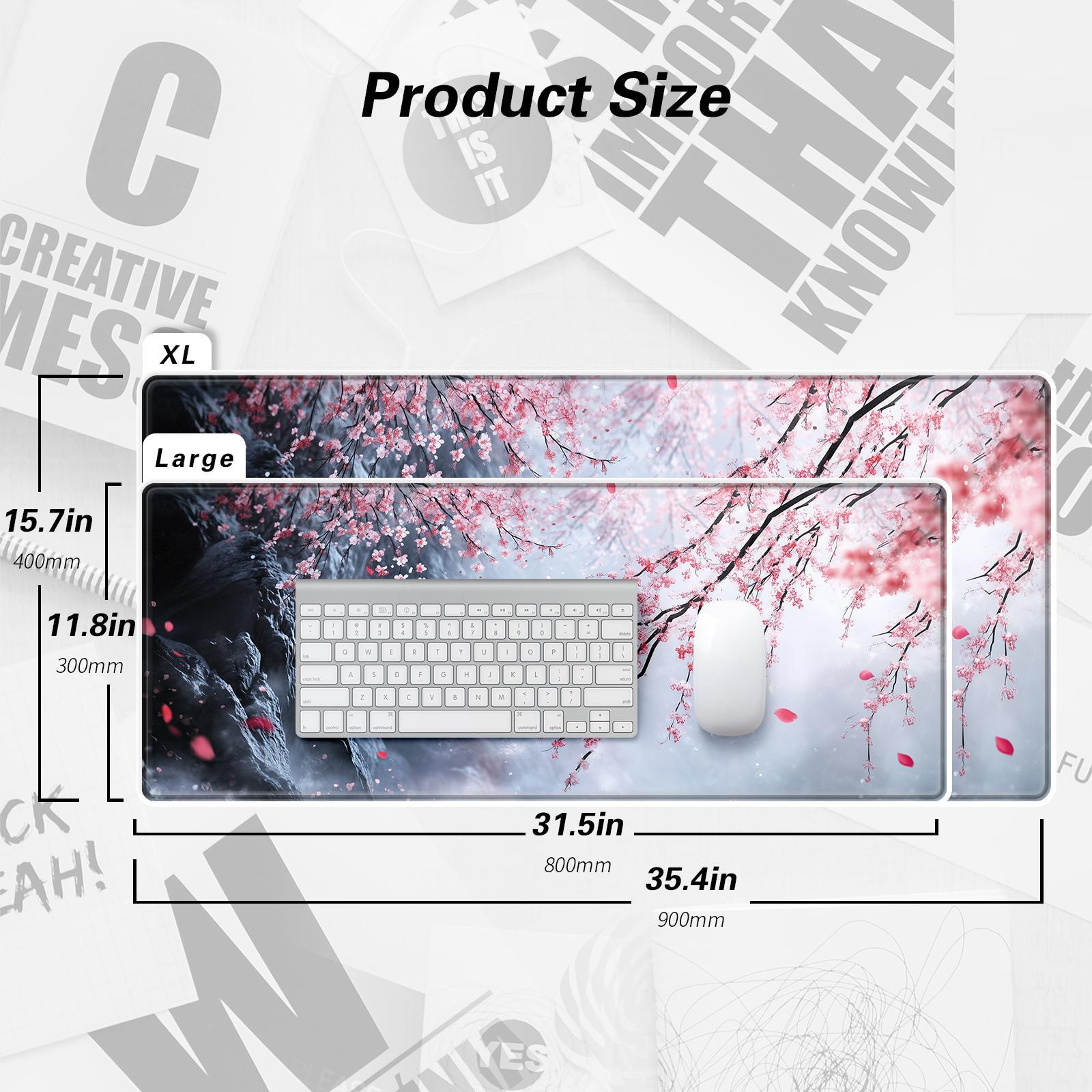 Cherry Blossom Pattern Mouse Pad, 1 Count Extended Large Gaming Mouse Pad, Non-slip Rubber Base Big Keyboard Mat with Stitched Edges for Home Office Gaming Desk Pad