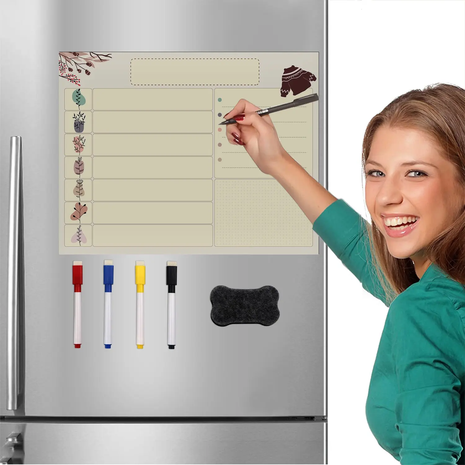 Magnetic Fridge Whiteboard Sticker, Durable Writing Membrane, Easy Clean, Grid Calendar Memo Board, Rounded Edges, 30x40cm, Home Office Memo Magnet