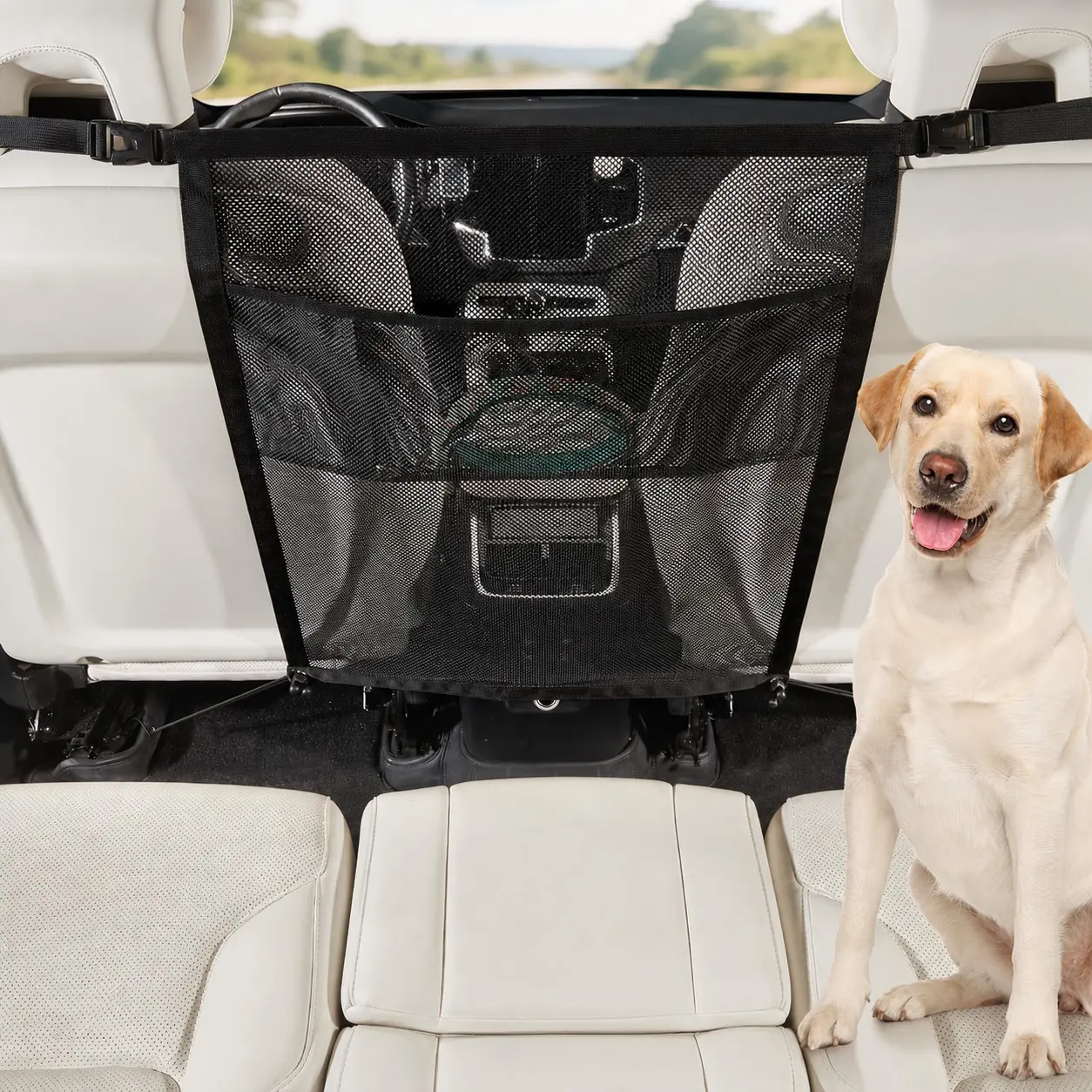 Adjustable Pet Safety Divider for Cars, Breathable Mesh Barrier for Suvs and Trucks, Secure Rear Seat Partition for Safe Travel