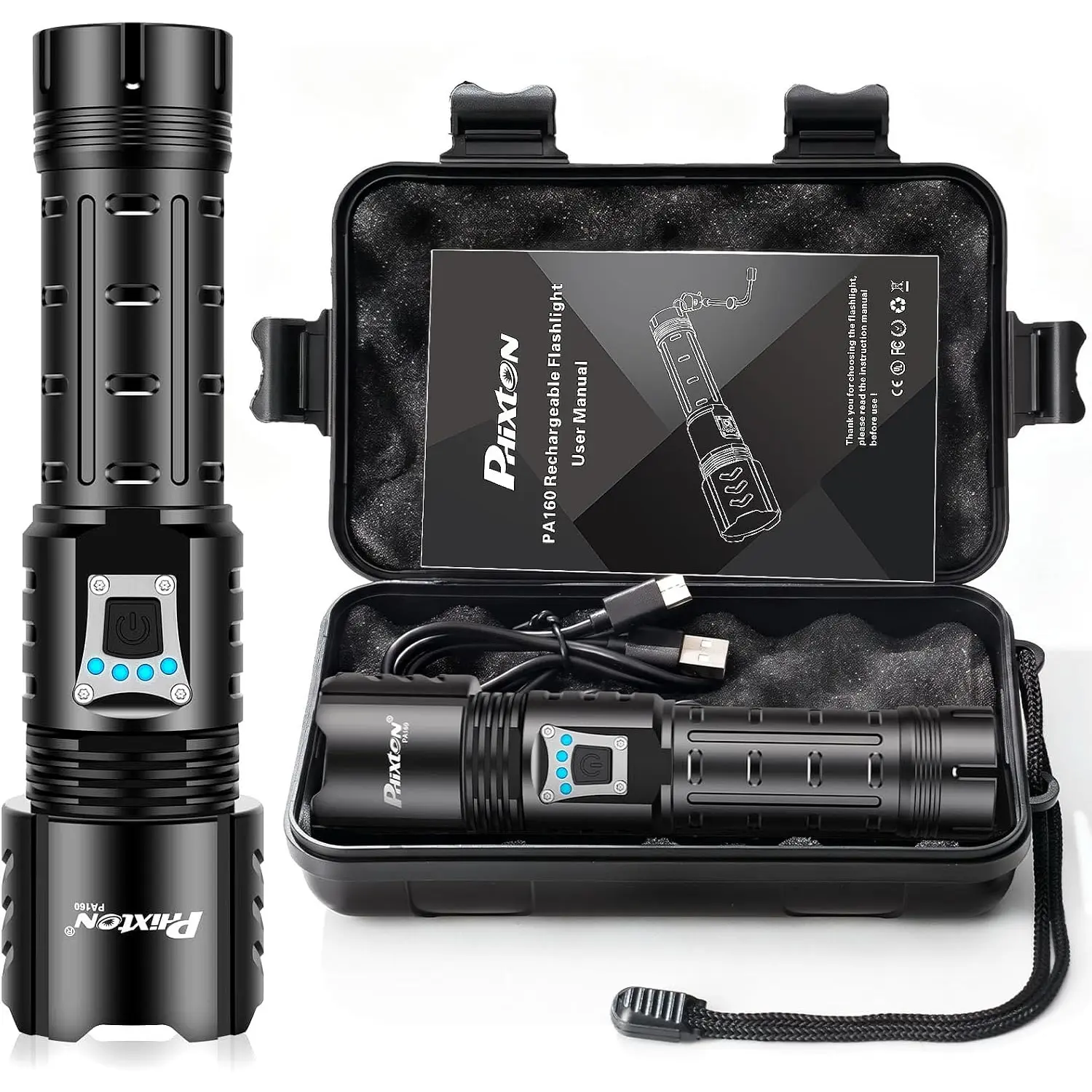 Handheld Aluminum Flashlight, 100000 Lumens High-Powered USB-C LED Light with 3280FT Beam, 15H Long-Lasting Battery, Adjustable Zoom, Portable Lighting Solutions for Camping & Emergency Use
