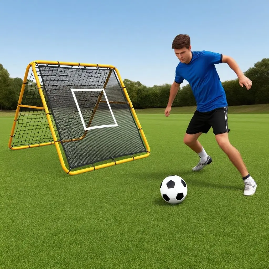 Adjustable Multi-Sport Rebounder Net - Metal Portable Foldable Steel Frame with Adjustable Angles - Dual-Sided Trainer for Soccer, Baseball - Backyard/Park Drills for Passing, Shooting, Control - Adults, All Ages - 4x4 FT, 6x4.6 FT Sizes