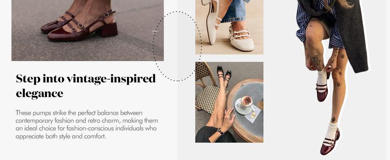 Coutgo Womens Mary Jane Chunky Low Heels Slingback Pumps Closed Square Toe Wedding Dress Shoes