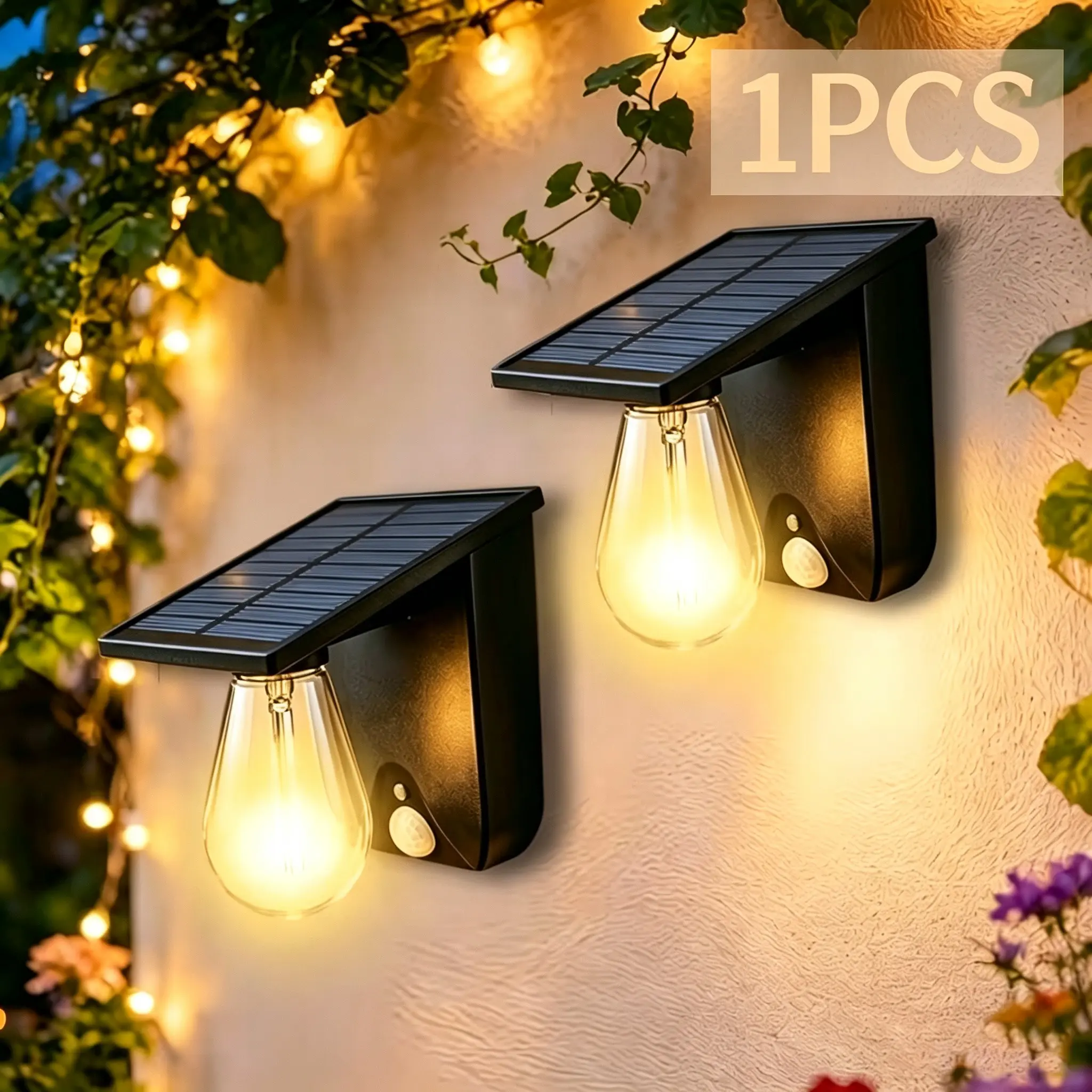 Outdoor Solar Wall Light, Waterproof Tungsten Filament Lamp, Garden Patio Courtyard Lighting Decor, Ideal for Gardens, Patios, Courtyards