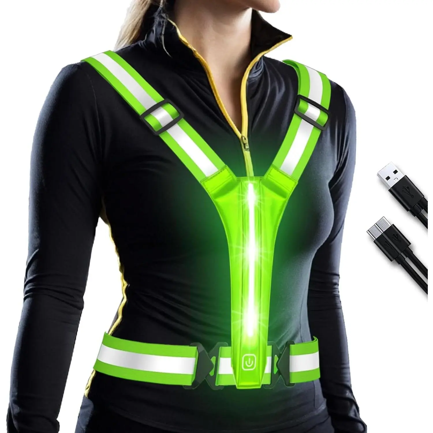 LED Reflective Safety Vest, Rechargeable with 11hrs Runtime, USB Charge Gear for Night Running, Walking, Cycling, Safety Gear
