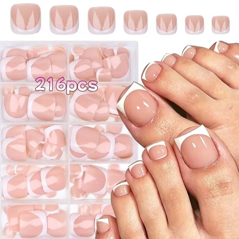 216pcs Nude Toe Nail Tips, Short Square Acrylic Press-On Toenails, Fake Toenails, Clear Gel Finish, DIY Manicure Essentials, Glossy Look