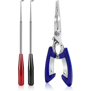 Fishing Pliers & Fish Hook Remover Tool Kit - 2 Stainless Steel Hook Removers with 1 Split Ring Pliers, Non-Slip Handle  Bass Trout Catfish, Saltwater Freshwater Family Fishing Gear