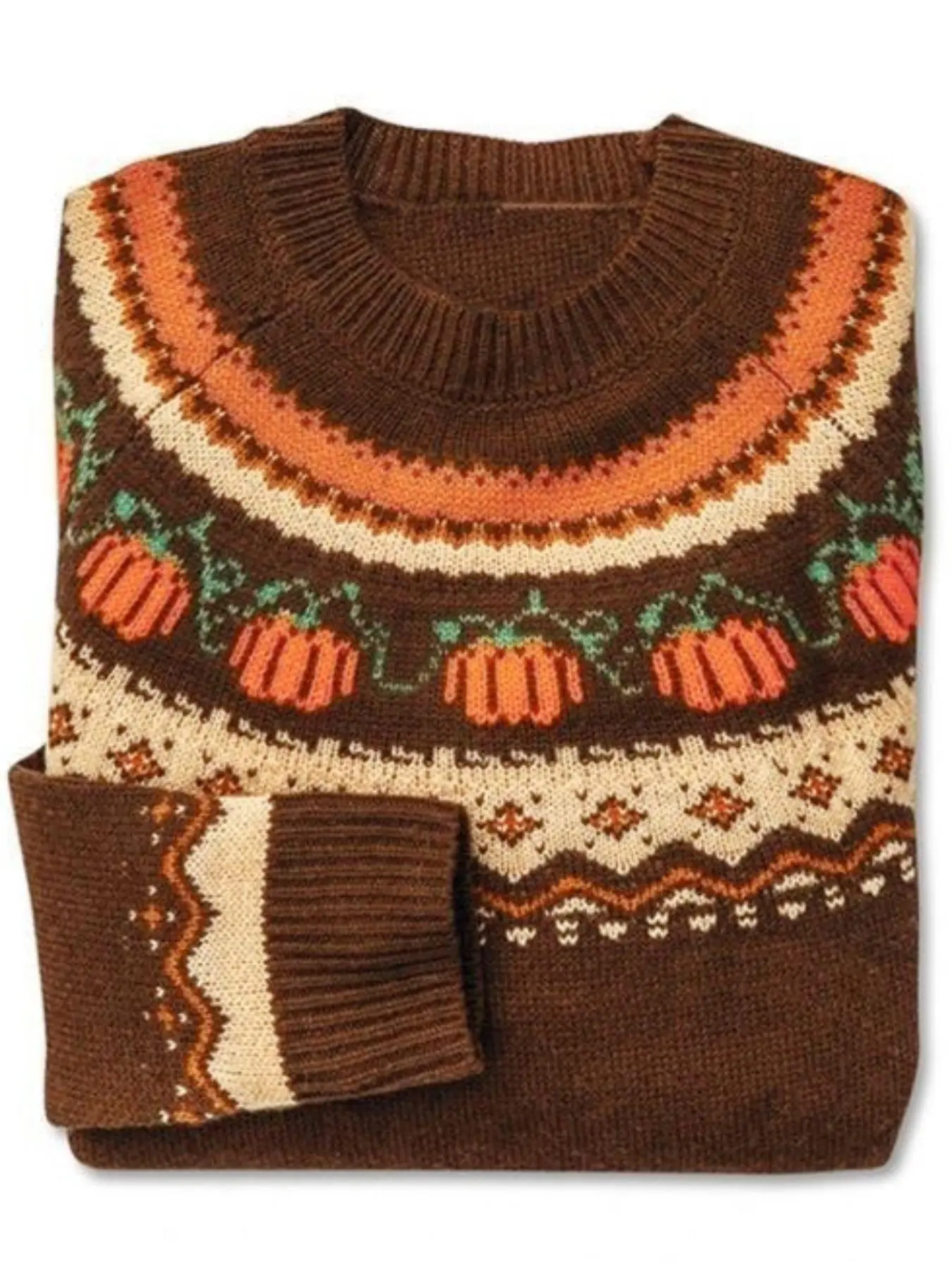 Women's Casual Round Neck Pumpkin Jacquard Sweater for Halloween, Fitted Knit Pullover for Fall & Winter, Comfortable and Stylish, Knitwear Tops