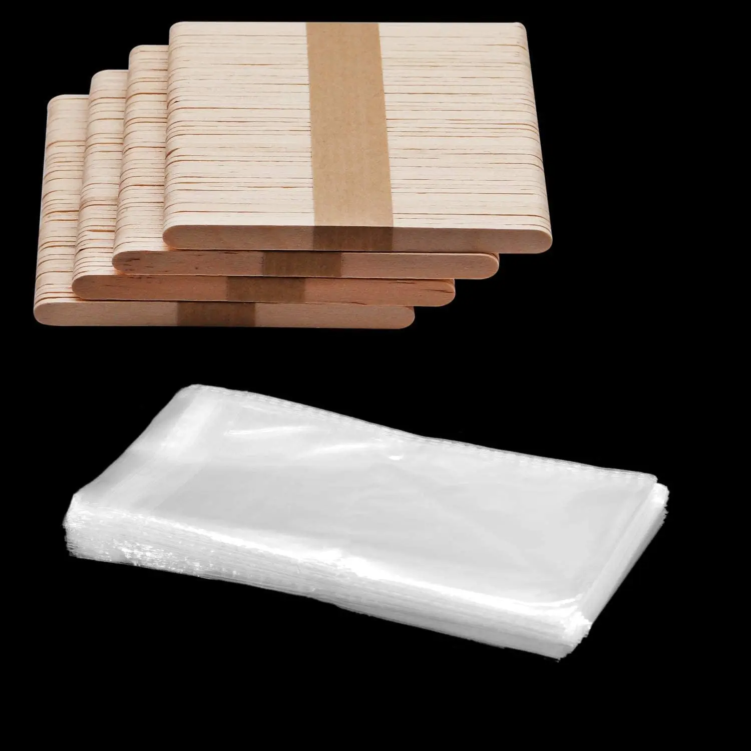 200 count Wooden Popsicle Sticks Ice Pop Sticks and 200 count Clear Popsicle Bags Plastic DIY Making Ice Cream Set for DIY Making Ice Cream Supplies for Family Party, Birthday Party