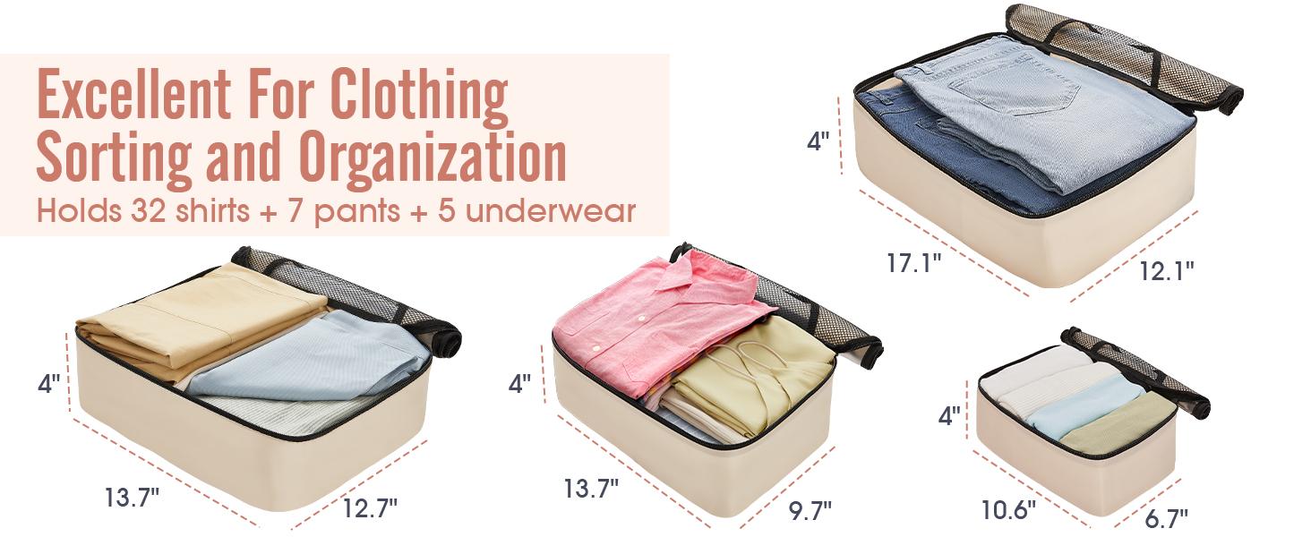 8 Set Packing Cubes for Luggage,Suitcase Organizer in 4 Sizes with Hanging Toiletry Bag and Large Laundry Bag, Carry-On Luggage with Accessories Bag, Cream