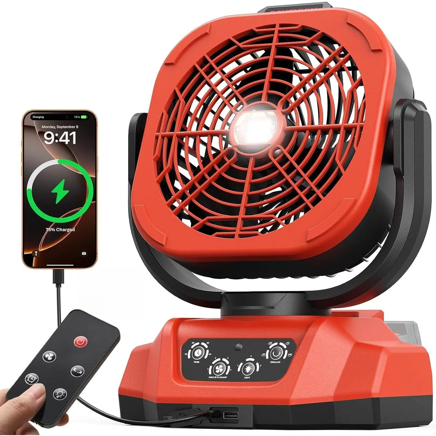Milwaukee M18 Battery-Operated Cordless Fan (Battery Not Included) with USB A/C, LED Lights, 4 Speeds, Remote Ctrl, Cool Airflow for Jobsite Users, Outdoor Use