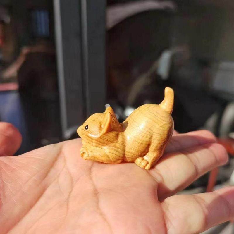 Cute Lazy Cat Design Wooden Ornament, 1 Count Hand Carved Desktop Decoration, Desktop Statue, Creative Home Decor for Living Room Bedroom Office, Cute Collectible Figurines