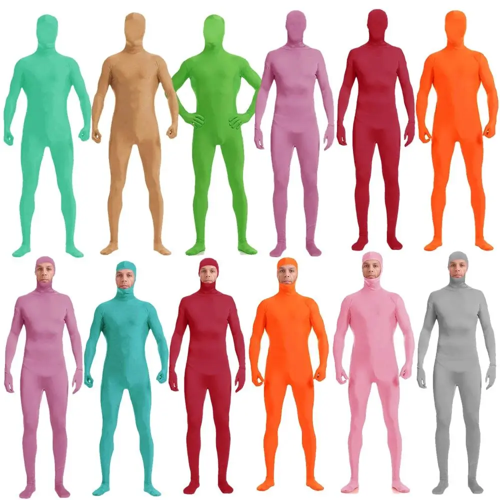 Fluorescent Color Zentai Invisible Jumpsuit Cosplay Costume Bodysuits Halloween Skin Tight Suit Stretch Disappearing Jumpsuit
