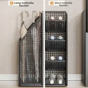 Multi-Layer Umbrella Stand, Foldable Umbrella Storage Rack, Long Handle Umbrella Bucket, Waterproof Organizer, Entryway Shelf