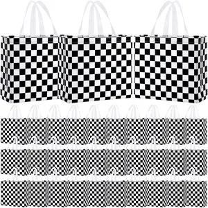 30 Pack Checkered Racing Race   Bag Bulk Large Goodie Bag Black White Non Woven Tote for  Birthday Party