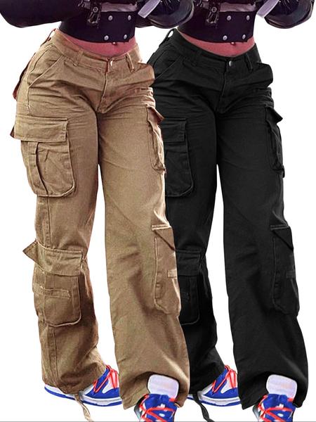 Women's Plain High-Waisted Cargo Pants with Pockets and Drawstring, Fashion Y2K K-Pop Style Streetwear Trousers for Daily Wear, Ladies' Baggy Pants for Fall & Winter