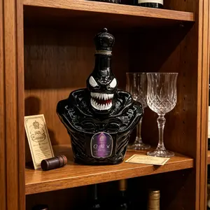 Spooky Glass Liquor Decanter, 11.5oz Small Whiskey Bottle, Unique Monster Face Barware, Halloween Gift, Home Bar Decor