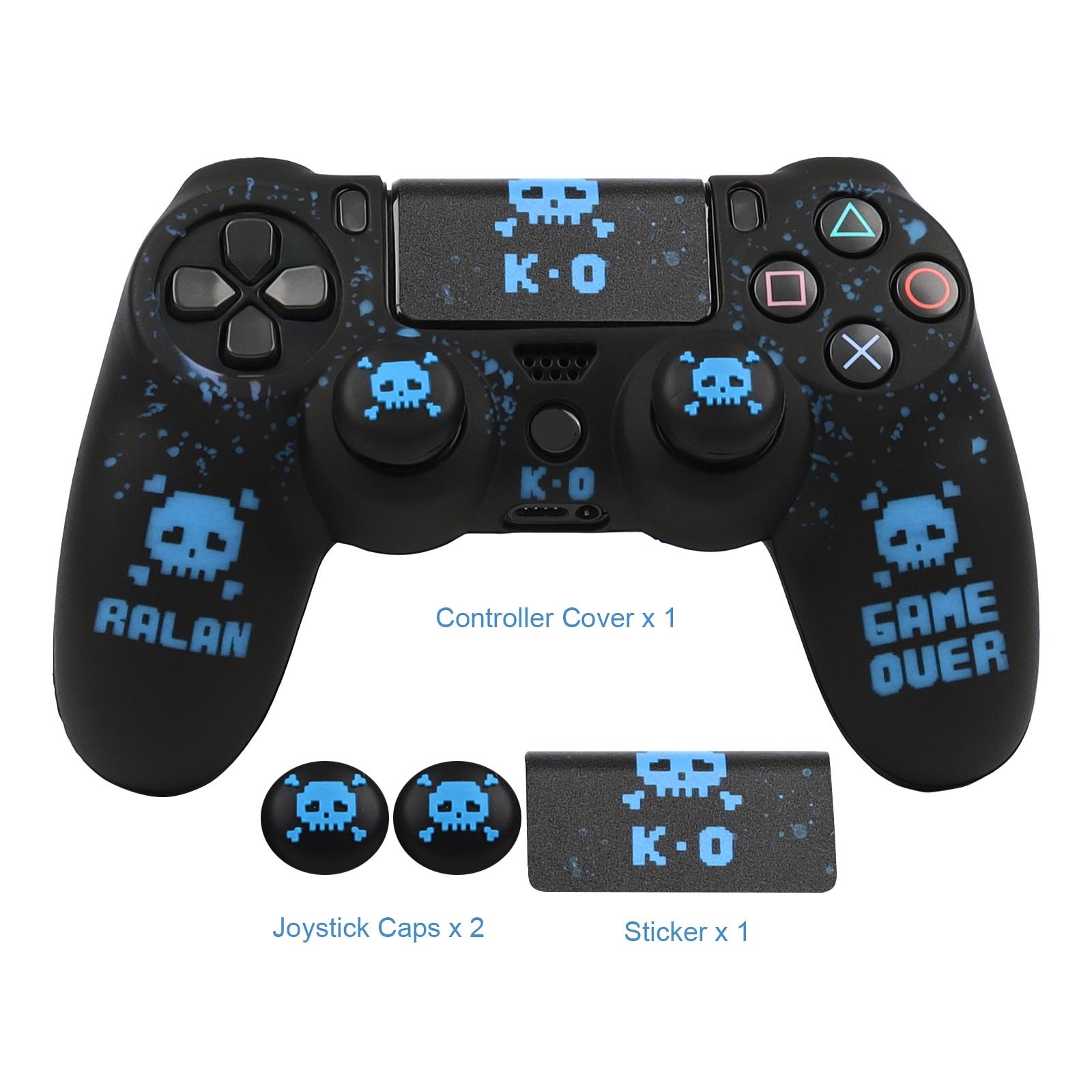 RALAN Silicone Game Controller Protective Case Cover with 2 Thumb Grip Cap & 1 Touch Screen Sticker, Game Controller Protector, Console Accessories for PS4