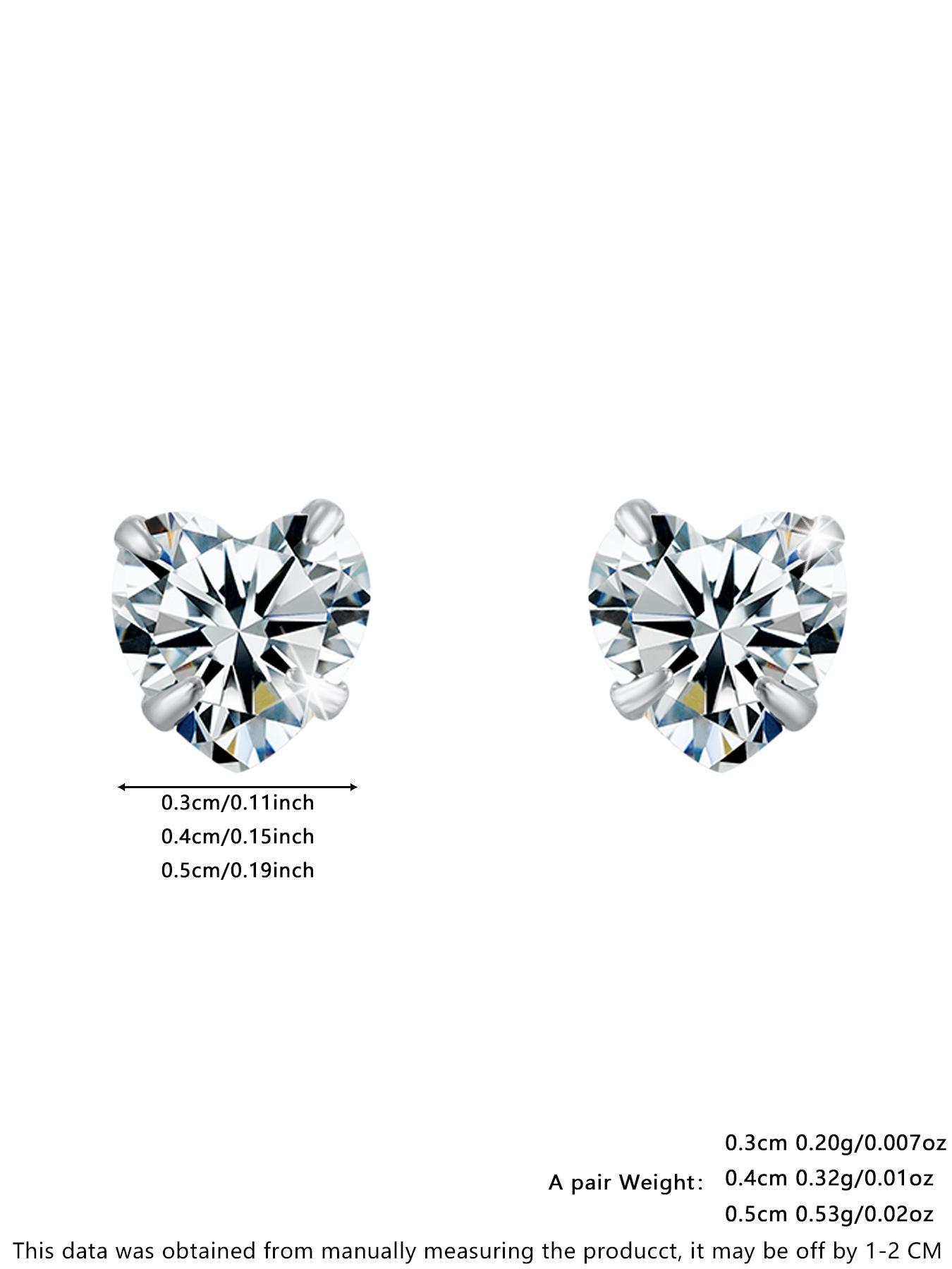 S925 Sterling Silver Heart Design Artificial Zircon Decor Stud Earrings, Heart Shaped Earrings, Fashion Earrings for Women & Men, Trendy All-match & Exquisite Jewelry for Birthday Gift