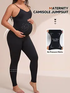 Seamless Stretch Pregnancy Jumpsuit, Comfortable Breathable Maternity, Simple Solid Color, Summer Wear, Suitable for Entire Pregnancy