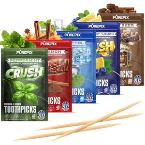 Flavored Toothpicks Variety Pack, Thick Durable Quit Smoking Support, Infused with Long-Lasting Flavor to Help Fight Cravings, 40 Count per Pouch, Vegan & Gluten-Free, Made in USA, Pack of 5