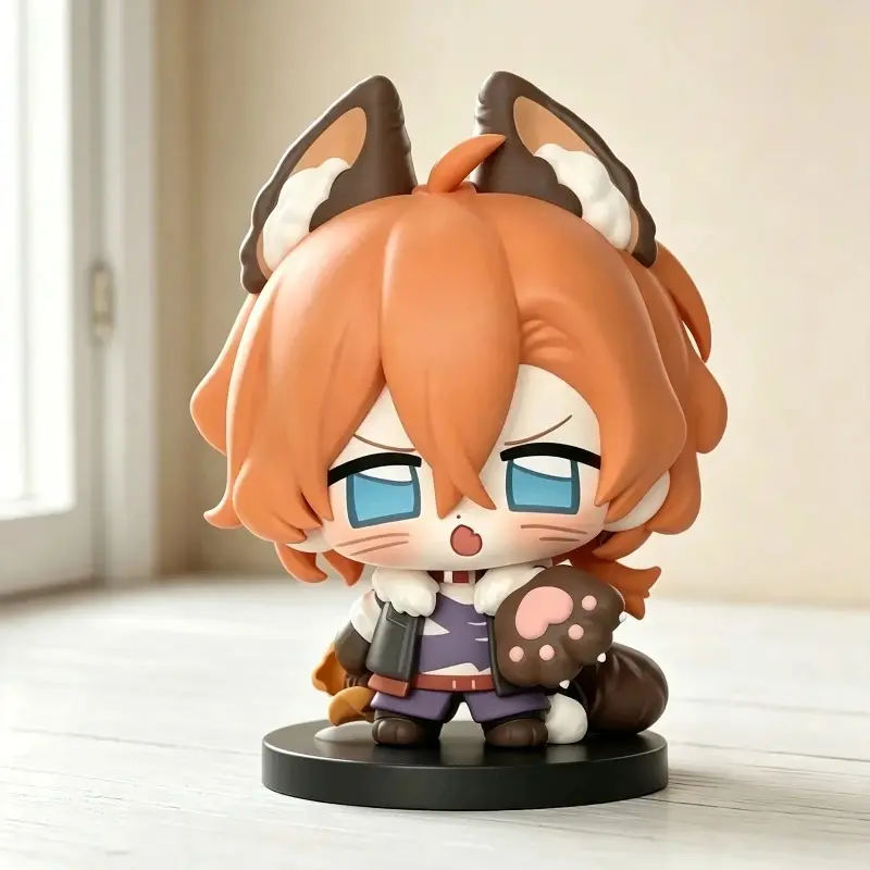 Bungo Stray Dogs Cute Chuya Nakahara Cat Paw Cat Ear Q Version Anime Figure Desktop Computer Case Ornament Mini Model Toy Gifts