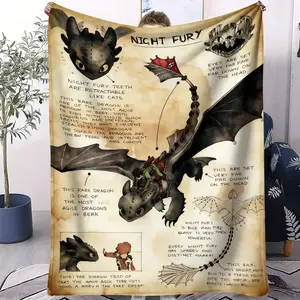 How to Train Your Dragon Toothless Night Fury Flannel Throw Blanket, Soft Warm Lightweight Nap Blanket for Bed Couch Office Sofa, Gift for Adults and Children, Kid Room Decor, Birthday Father's Day Gift