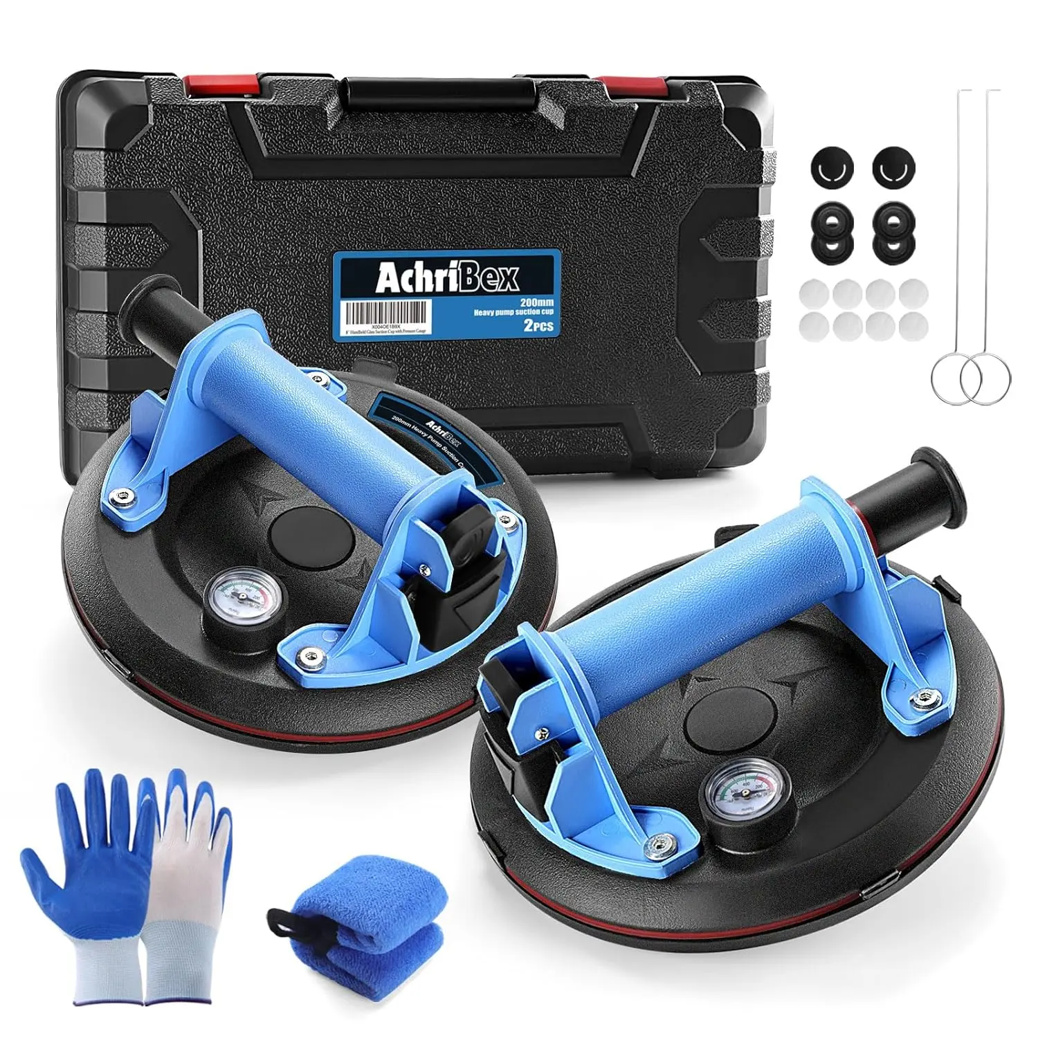 8" Duty Suction Cups for, 2 Pack 880 lbs Tile Suction Cups with Pressure Gauge to Lift Large, Tile Suction Cup Tool with Case, for Window, Tile,