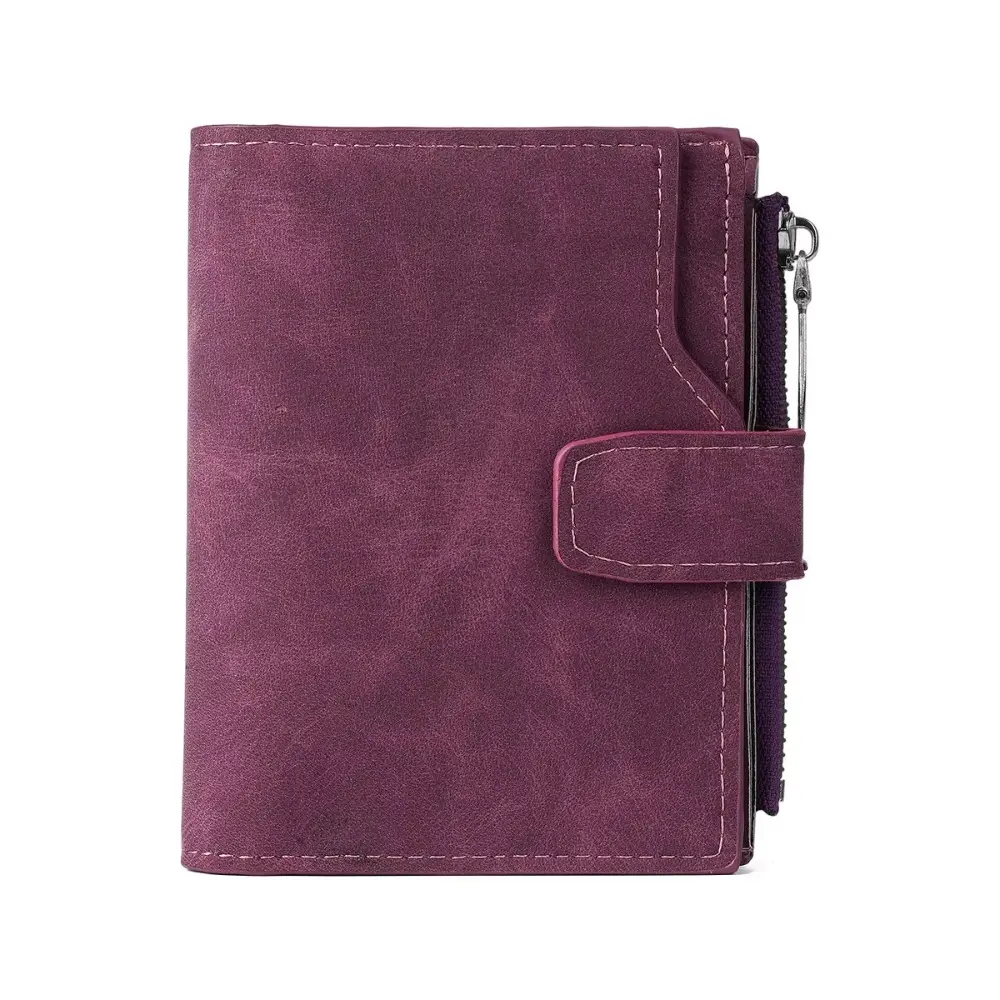 Unisex Vintage Trifold Wallet, Compact Nubuck Faux Leather Card Holder with Zip Coin Slot and Snap Closure for Everyday Use, Zipper, Coin Pocket, Credit Card, Tri Fold Design, Casual, No, Pu Card Holder