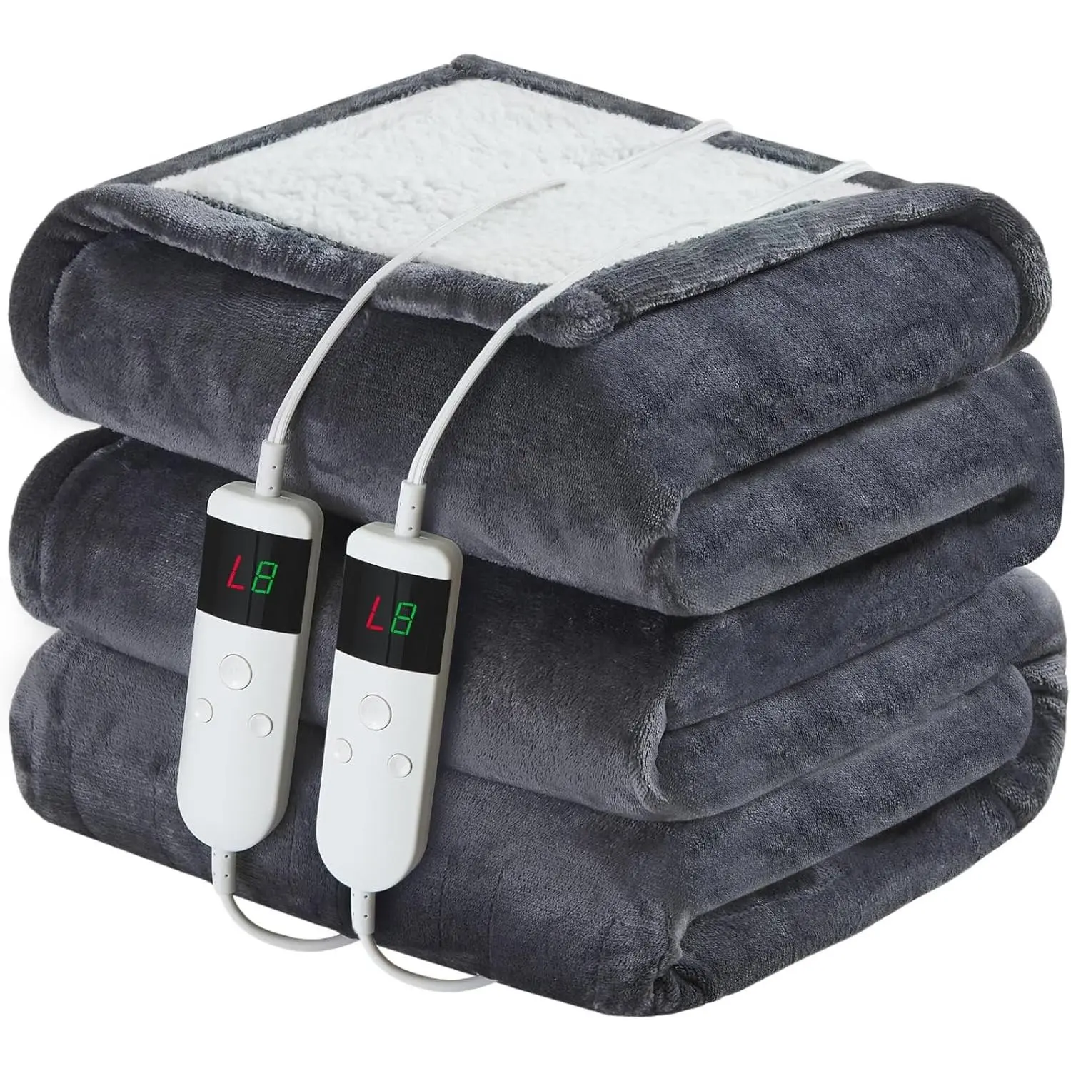 Electric Heated Blanket Queen Size 84''x90'' Soft Flannel & Sherpa 10 Heating Levels 8h Auto Shut Down Overheat Protection Machine Washable