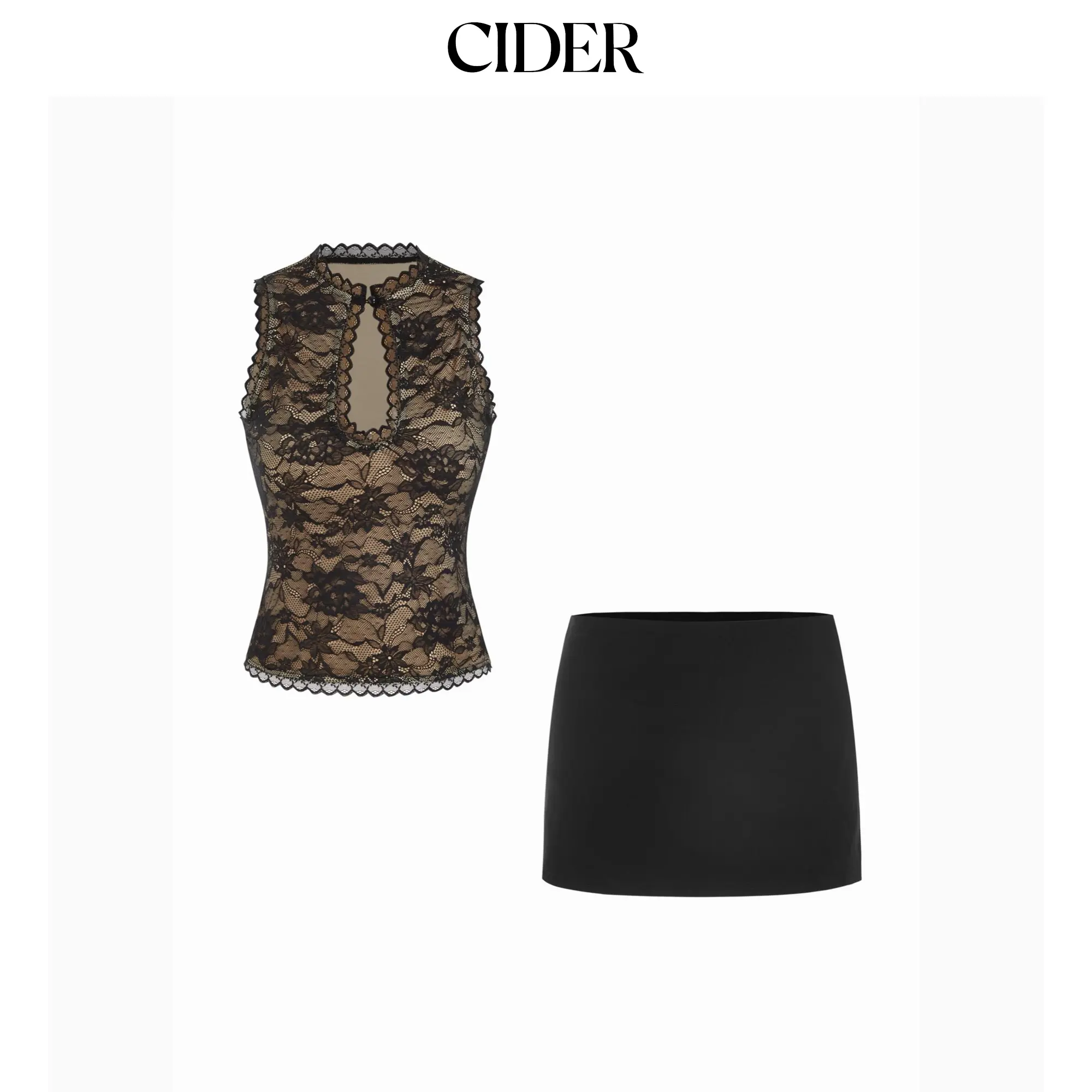 Cider Lace Cut Out Halter Neck Top & Low Rise A-line Mini Skirt Set SohoChic