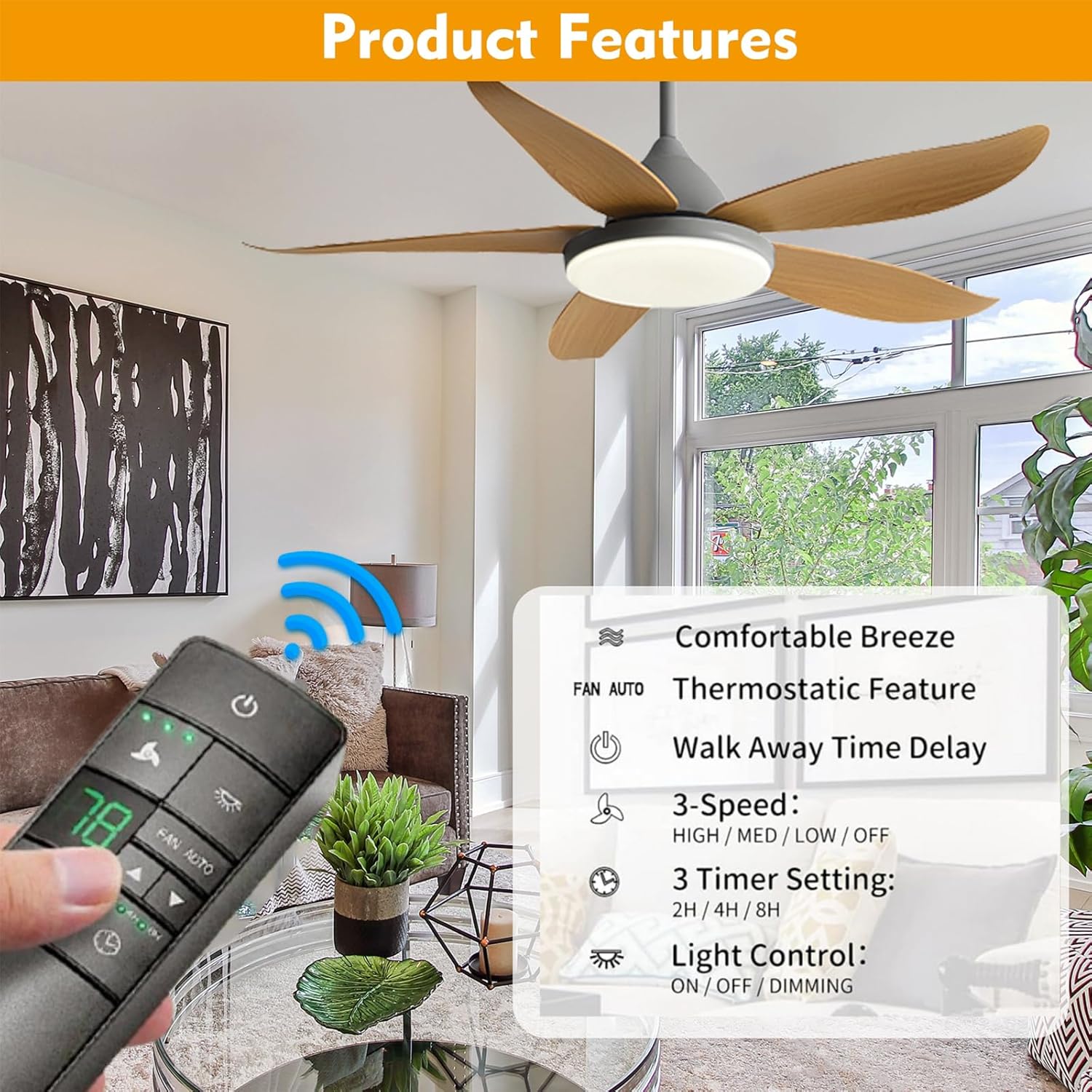 HD3 Ceiling Fan Remote Control Replacement for Hampton  Home Decorators Collection,3-Speed Timer Light Dimmer Thermostatic Control, 2AAZPHD3/HD3 KUJCE10320/TR222A