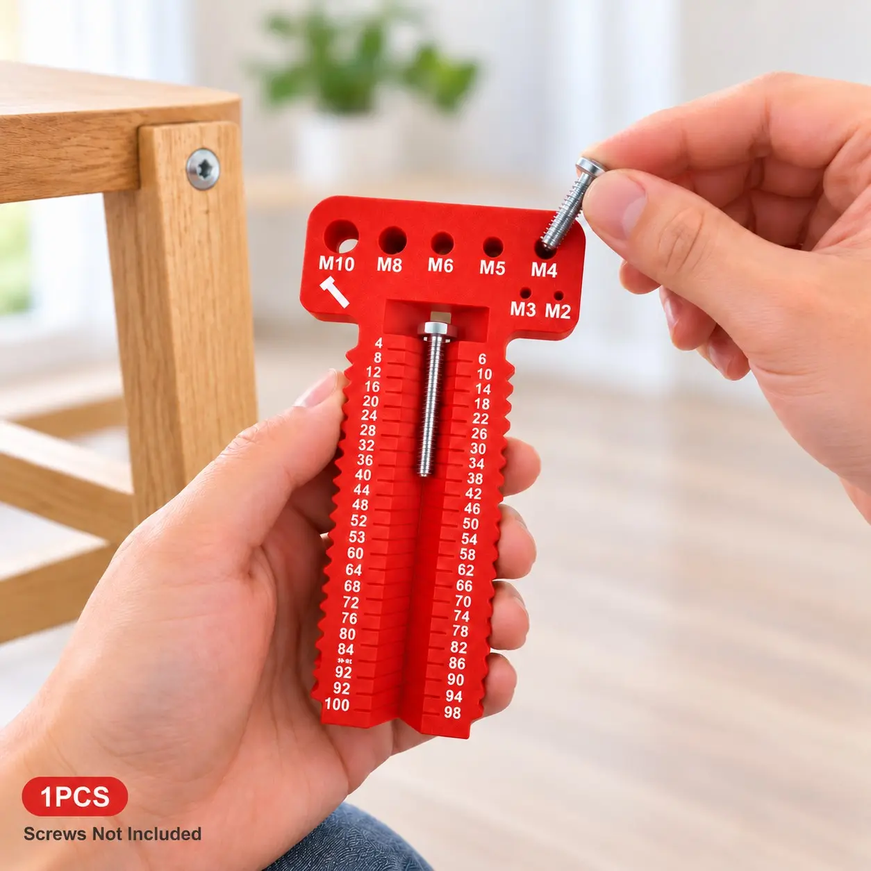 1 Pack Red Screw Gauge Tool, Durable Plastic Hardware Size Measuring Tool, Measuring Instrument, Bolt Thread Checker & Fastener Identifier, Screw Size Measurement Ruler for DIY Repair, Furniture Assembly, Garage Workshop Tools Gift