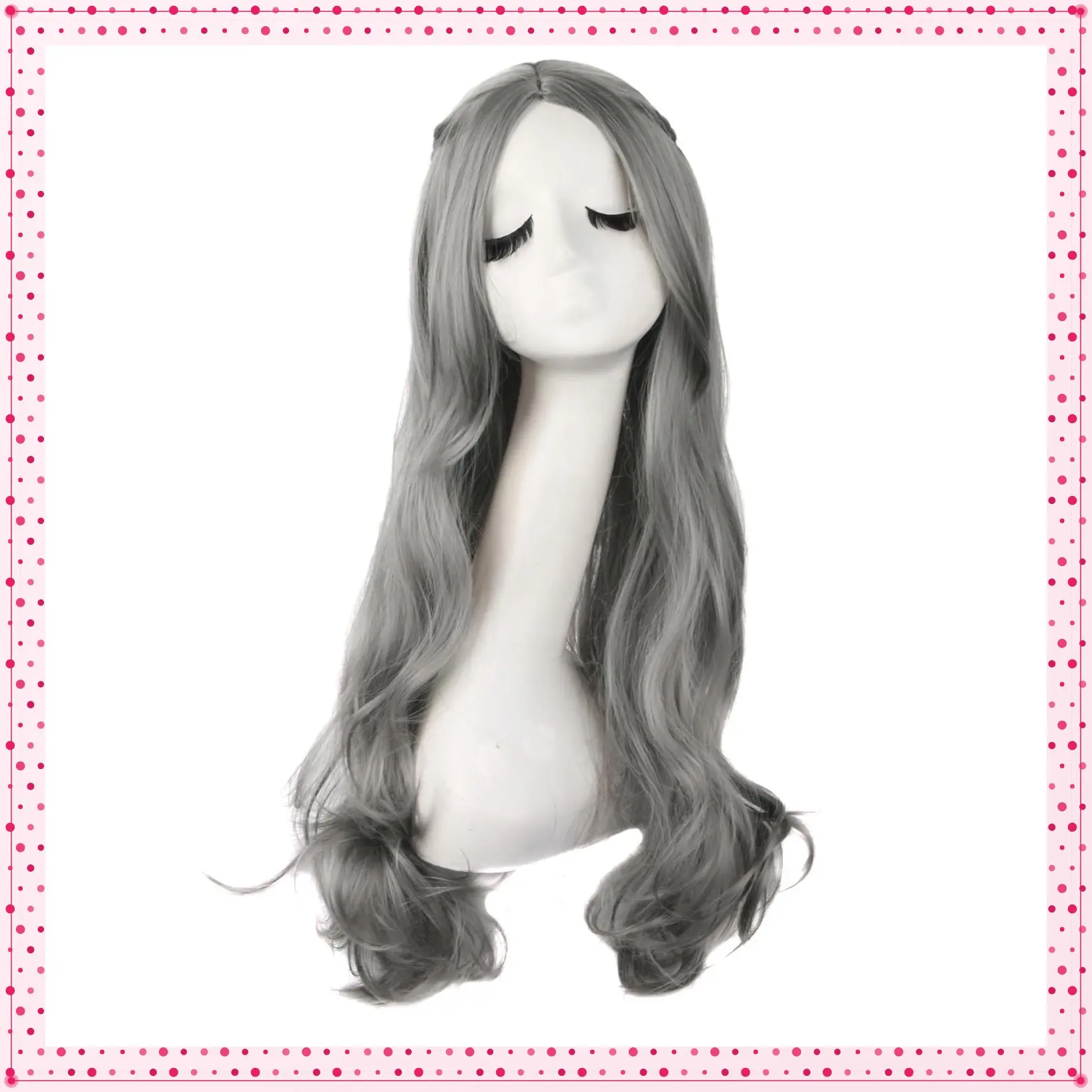 28 Inch Long Curly Wavy Cosplay Wig with Carved Bangs, Granny Gray | 70 cmGift