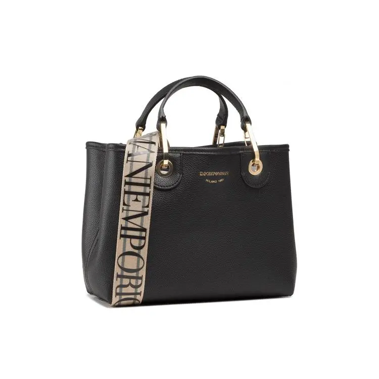 Emporio Armani Polyester Crossbody Bag for Women with Foil-Print Logo and Magnetic Closure – Black