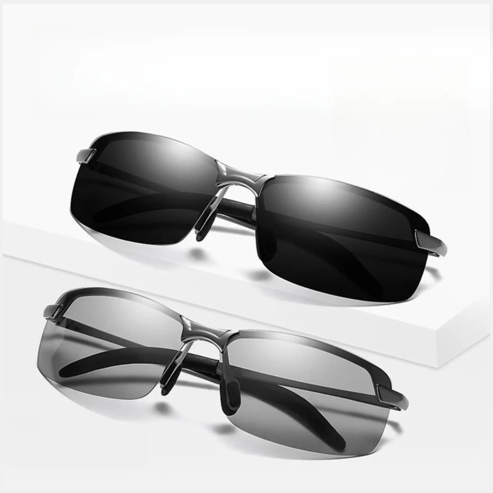 Photochromic Sunglasses for Women, Semi-Rimless Polarized Transition Lens with UV400 Protection for Female Hiking, Driving & Outdoor Running, Women's