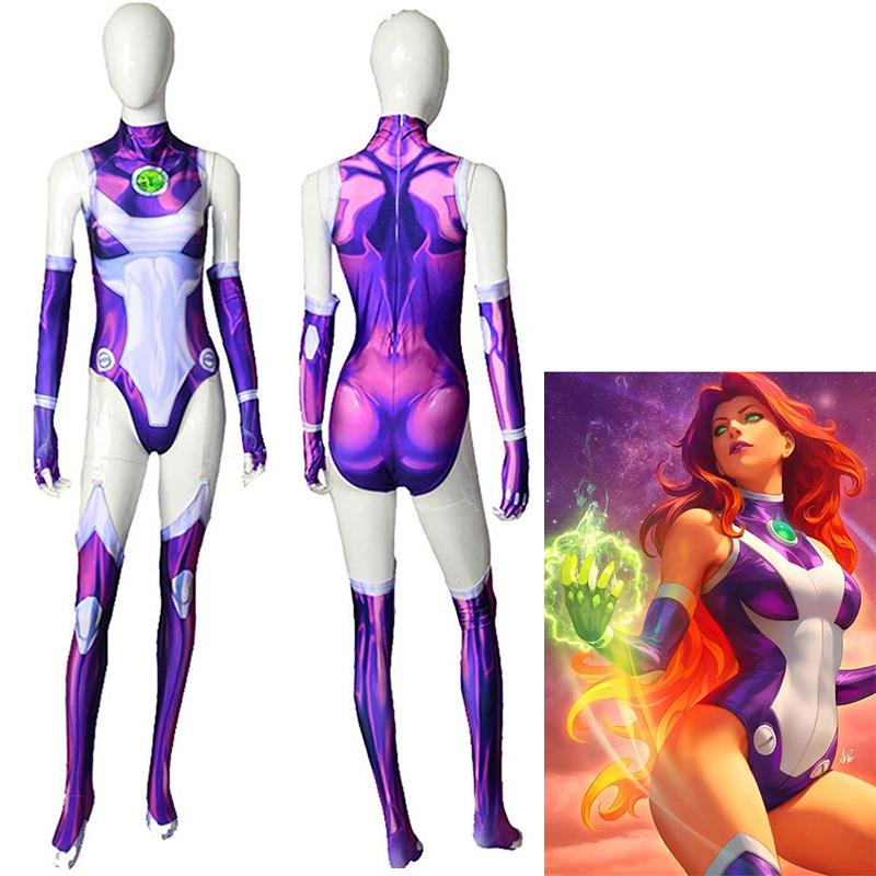 Anime Starfire Superhero Jumpsuit Zentai Bodysuit Halloween Cosplay Costume Sexy Women Carnival Party Outfits