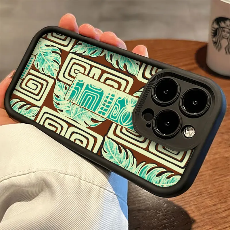 Tropical Tribal Totem Phone Case， Retro Polynesian Artistic Style for iPhone 17 16 15 14 13 12 11 Plus Pro Max， Unique Island Gift.